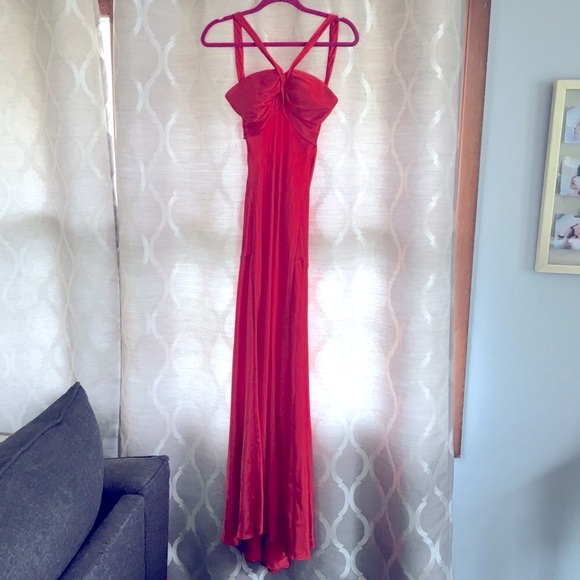 Orange Satin Strappy Formal Low Open Back Gown Prom Dress Size 9 - Picture 7 of 11